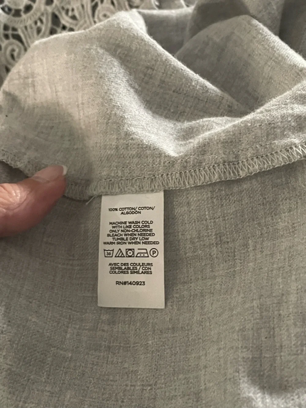 LOFT Light Grayish green Button Placket Top with Crochet Shoulder Panels - Picture 6 of 6